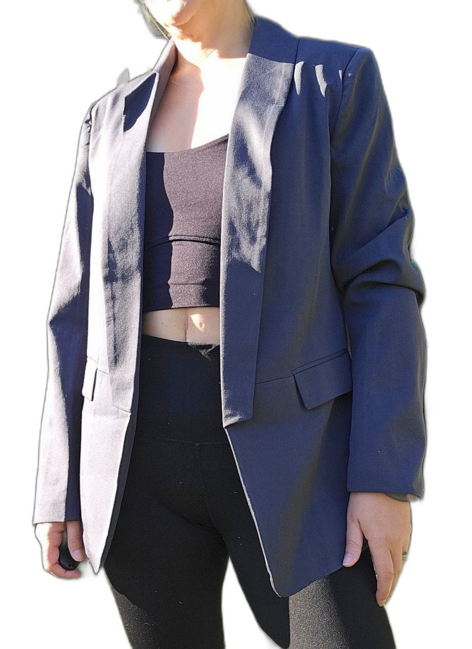 Dark Grey Blazer Size M Structured Open Front Workwear Jacket